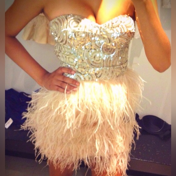 Dresses & Skirts - BEBE SEQUIN FEATHER CORSET MINI DRESS